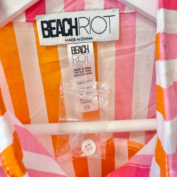 Beach Riot NEW Alexa Pink Striped Cotton Oversized Button Up Tunic Top size S/M - Picture 6 of 10